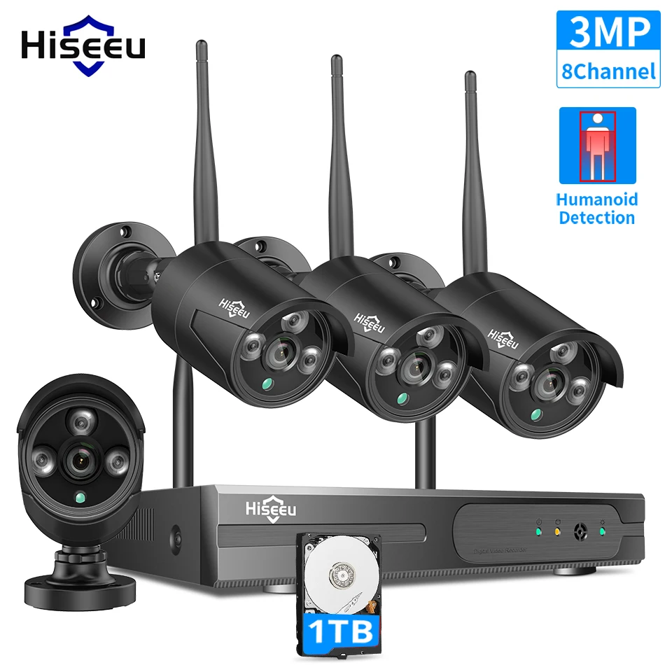 Камера Наружного видеонаблюдения Hiseeu 8 каналов 3 Мп HD ИК ночное видение 4 шт. IP