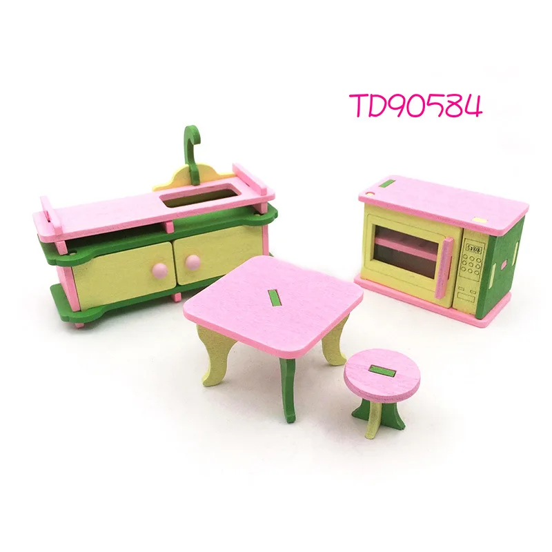 584 Baby Wooden Dolls Furniture 3D Dolls House Set Miniature House Kids Child Pretend Play Toys Building Blocks Edutation Toys Sets - Цвет: 584