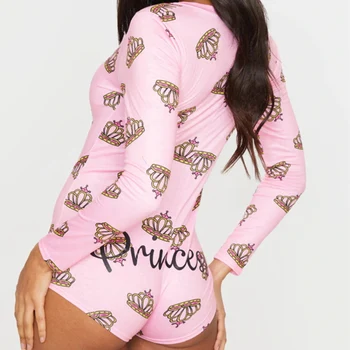 

Long Sleeve Women Ladies Fashion Print Pajamas Jumpsuit Stylish Loungewear for Female Sexy Deep V Bodycon Sleepwear