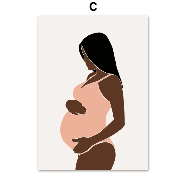 Pregnant Woman Mother Baby Illustration Nordic Posters And Prints Wall Art Canvas Painting Wall Pictures For Living Room Decor C