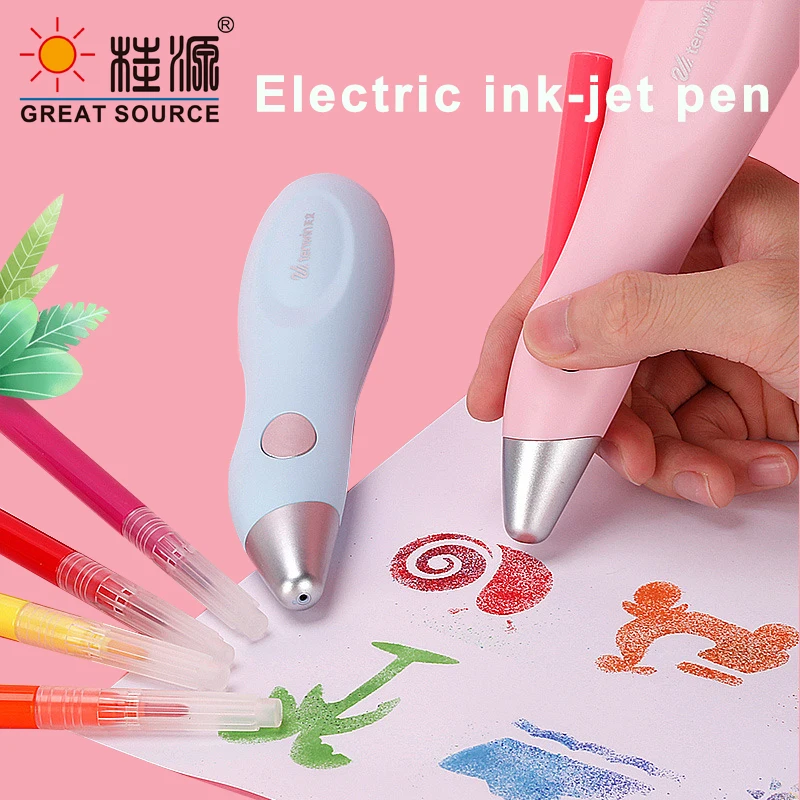 

Childeren Electric Ink-jet Pen USB Charging 12 Colors Washable Ink 36 Cartoon Mold(5Set)