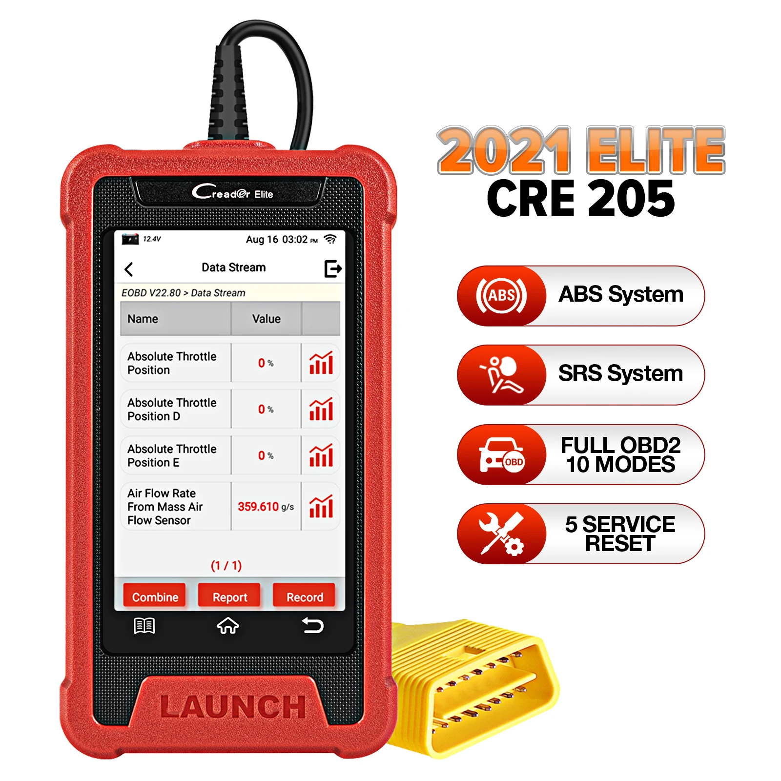 Автомобильный диагностический сканер LAUNCH X431 Creader Elite CRE205 obd2 ABS SRS 5 сбросов