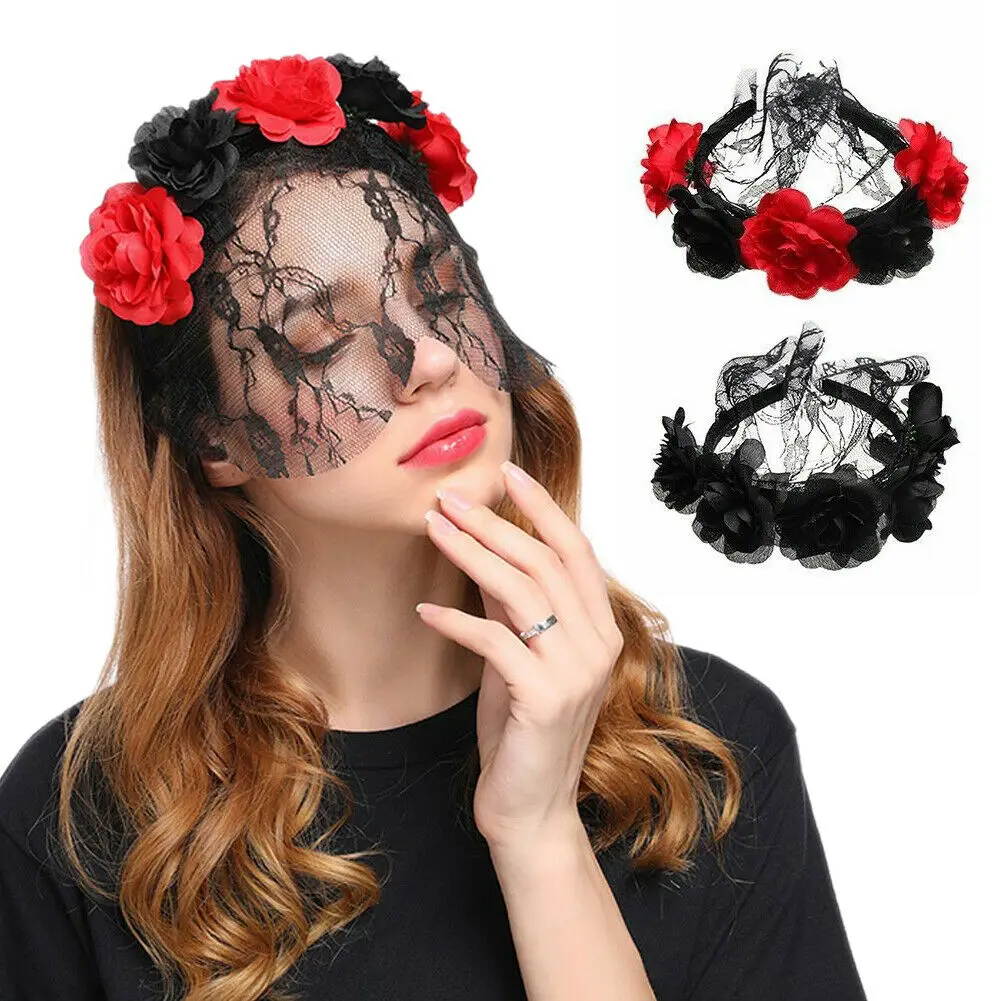 

Halloween Day Party Masks Dead Rose Lace Flower Crown Gifts Accessories Festival Headbands Party Masks