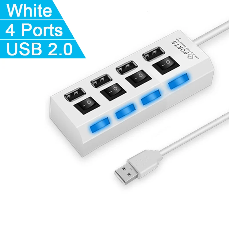 Usb-хаб 2,0 Супер Скорость 480 Мбит/с 4/7 Порты Портативный Micro USB 2,0 HUB разветвитель с светодиодный светильник для ноутбука Планшетные ПК USB 2,0 концентратор - Цвет: 4 Ports White