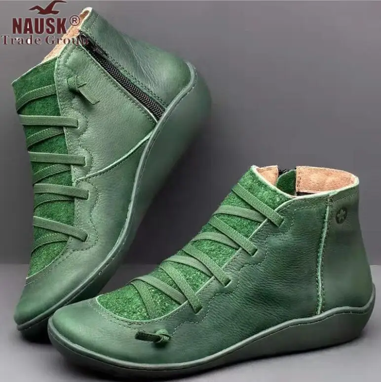

NAUSK 2019 New Women Natrual Leather Casual Ankle Boots Comfortable Quality Soft Handmade Flat Shoe Blue Black Work Martin Boots