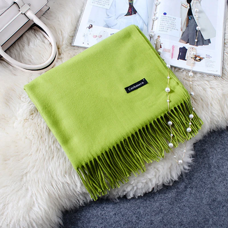 Женский мягкий кашемировый шарф зимний теплый с кисточками длинная шаль Пашмина
