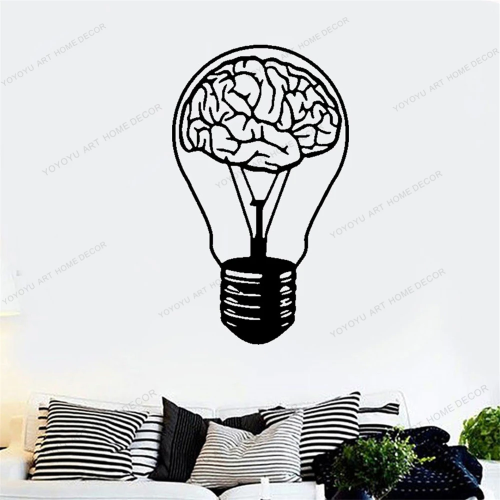 

Vinyl Wall Decal Bulb Idea Brain Motivation Decor For Office Room Stickers Removable Art Mural For Bedroom Living Room DW9952