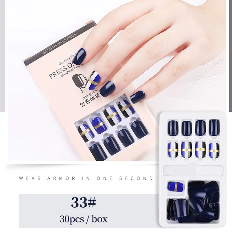 30 шт./компл. многоразовые поддельные накладные ногти полное покрытие искусственные накладные ногти Советы Пресс на маникюр для наращивания ногтей советы с Стикеры - Цвет: Style 33
