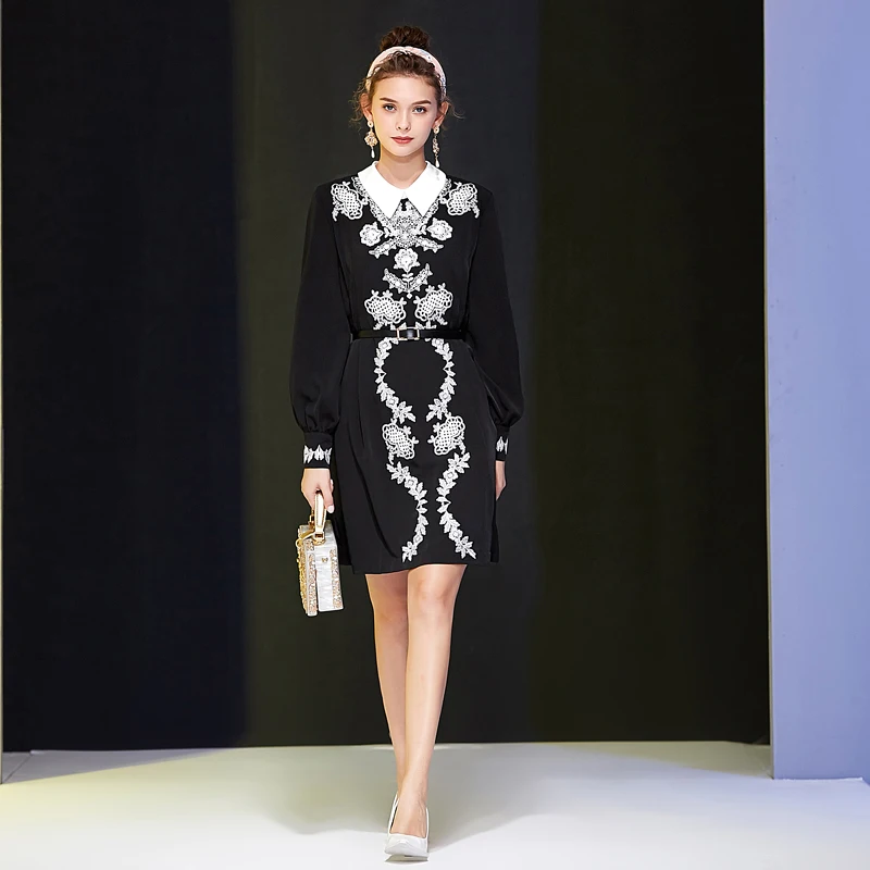 Высокого качества осень подиумное винтажное женское платье с длинным рукавом