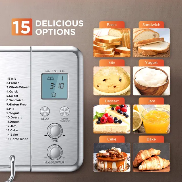Automatic Bread Maker 600W Programmable Bread Machine with 3 Loaf Sizes Fruit Nut Dispenser 2