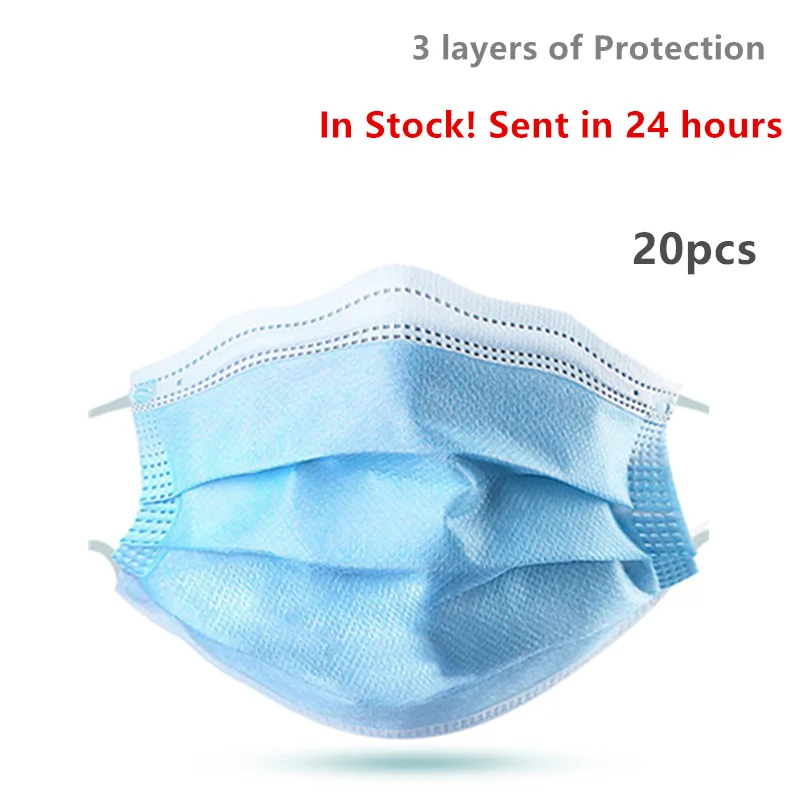 

20 pcs/Bag Non Woven Disposable Face Mask 3 Layer Hanging ear Dust Filter Safety Elastic Facial Dust-Proof Safety Masks