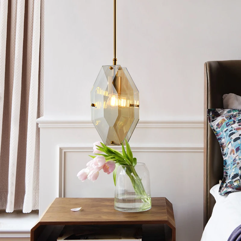 

Restaurant chandelier three heads light luxury crystal lamp net red bedside lamp Bedroom Very simple head bar table lamp table