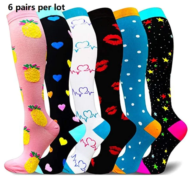 Compression Stockings Sport Compression Socks 3/6/7/8 Pairs Per Set Soccer Sports Wear Female Male Men Women Gift Persent 6 Pairs Q Style