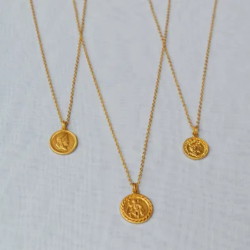 

INS Wind brass made old dull gold small gold coin Queen Elizabeth head pendant necklace