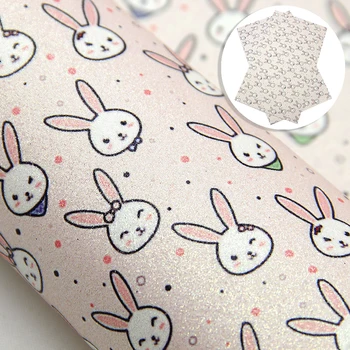 

20*34cm Easter Bunny Glitter Synthetic Leather Fabric for Bows DIY Craft Faux Leather Fabric Sheets Leatherette Fabric,1Yc10051
