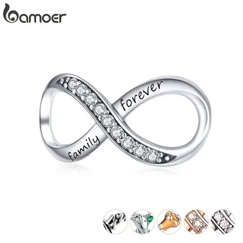 BAMOER Big Charms Real Sterling Silver 925 Infinity Family Forever Clear Crystal Charm for Original 925 Brand Bracelet SCC1146