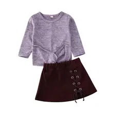 Комплект одежды из 2 предметов для маленьких девочек на осень и зиму, свитер, топы+ мини-юбка, наряды
