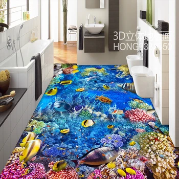 

3d Floor Stickers Waterproof Tiles Blue Ocean Undersea Fish Floor Sticker Mural Home Decoration