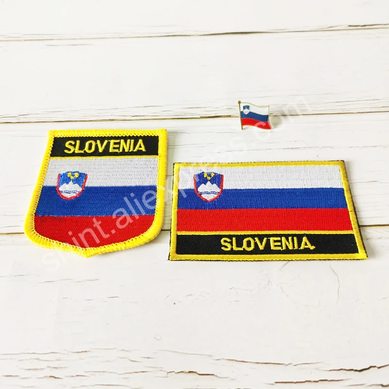 

Slovenia National Flag Embroidery Patches Badge Shield And Square Shape Pin One Set On The Cloth Armband Backpack Decoration