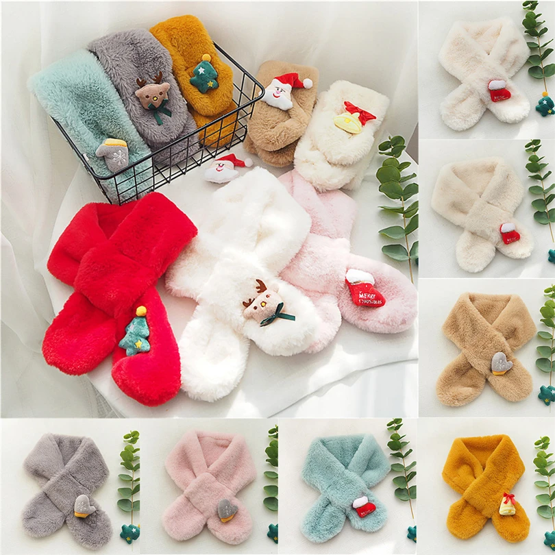 Рождественский детский шарф, шарфы для мальчиков и девочек, детский шарф с воротником из искусственного меха кролика, рождественские подарки, зимний теплый снуд A40