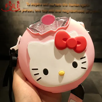 

FSILE 380ml Korean Donut Cup Student Kettle Summer Children Straw Cup Creative Convenient Kettle Gift