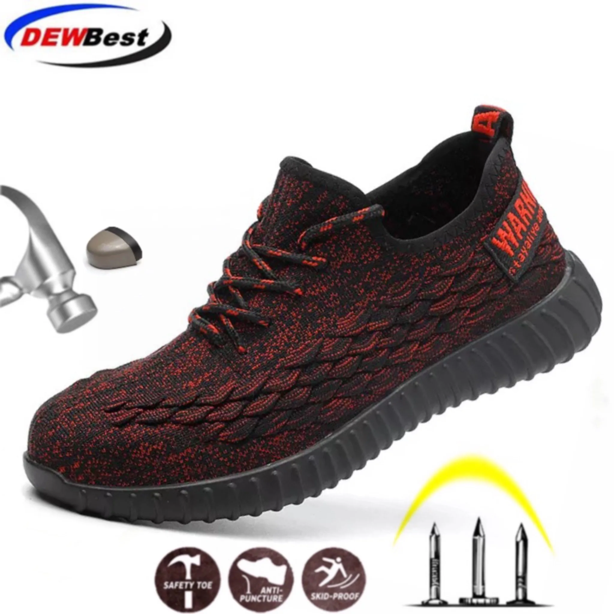 

DEWBEST 2019 Fashion Lightweight Breathable Safety Shoes Men Steel Toe Anti-smashing Sneaker Work Protective Boots Big Size