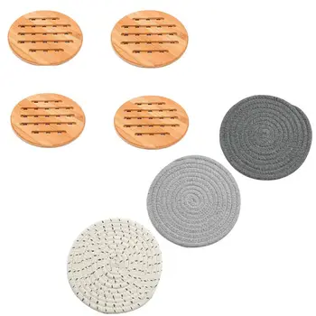 

7Pcs Potholders for Hot Pans Dishes Non-Slip Heat Resistant Insulated Hot Pot Holder Pads - 3Pcs Cotton & 4Pcs Bamboo