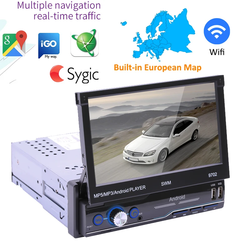 Car Android Retractable 1 Din Autoradio GPS Mirrorlink Bluetooth Handsfree Wifi 7