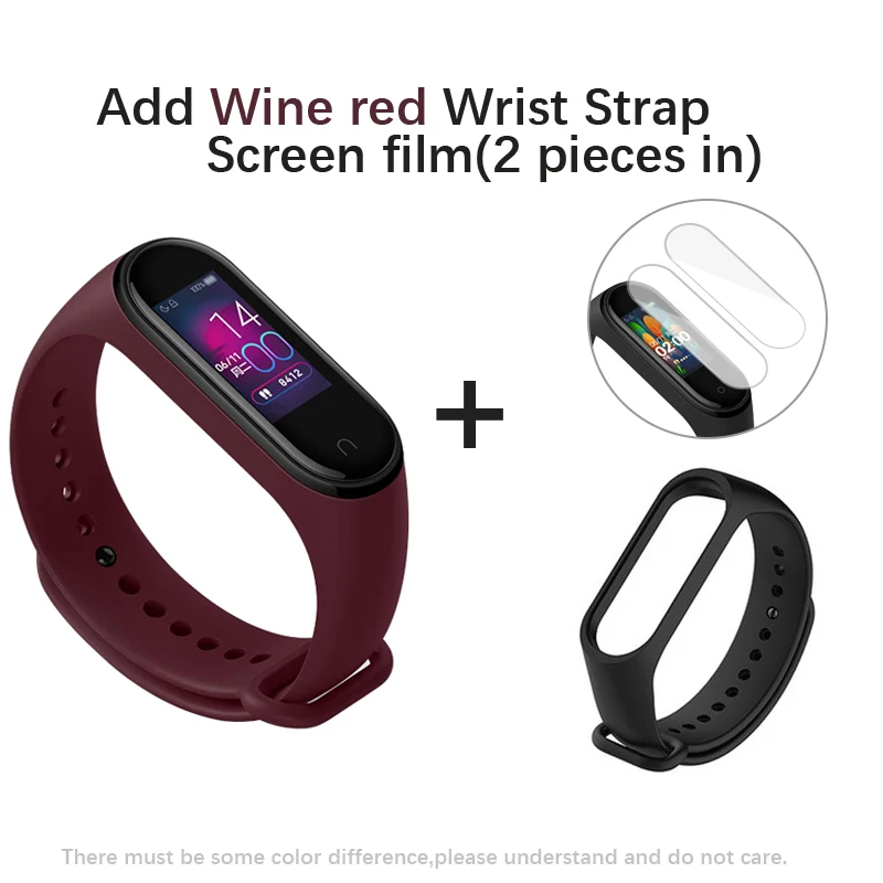 Глобальная версия Xiaomi Mi группа 4 Смарт Браслет miband 4 Фитнес отслеживание сердечного ритма браслет 3 цвета активно-матричные осид, Сенсорный экран 135 мАч - Цвет: Add Wine red Strap