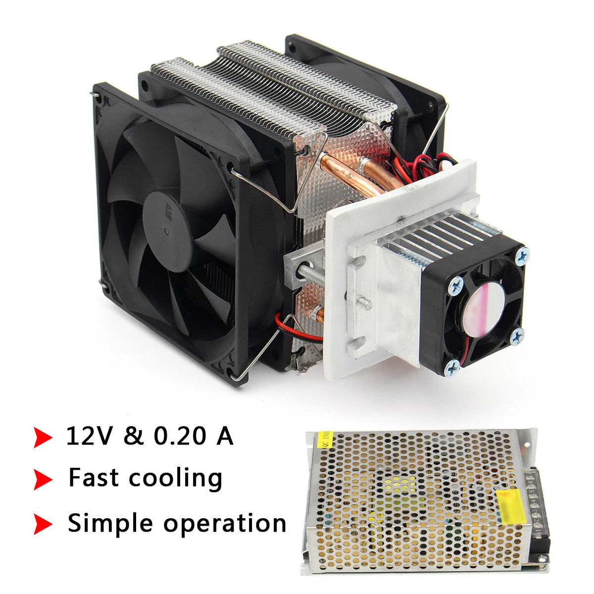 

12V Semiconductor Refrigeration Thermoelectric Air Cooler + Power Supply