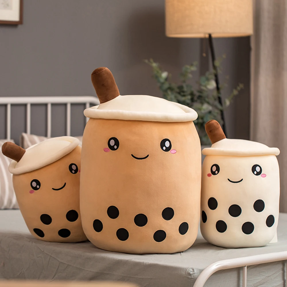 Mignon adorable dessin animé bulle tasse à thé en forme d'oreiller avec des tubes d'aspiration vraie vie en peluche doux dos coussin drôle boba nourriture