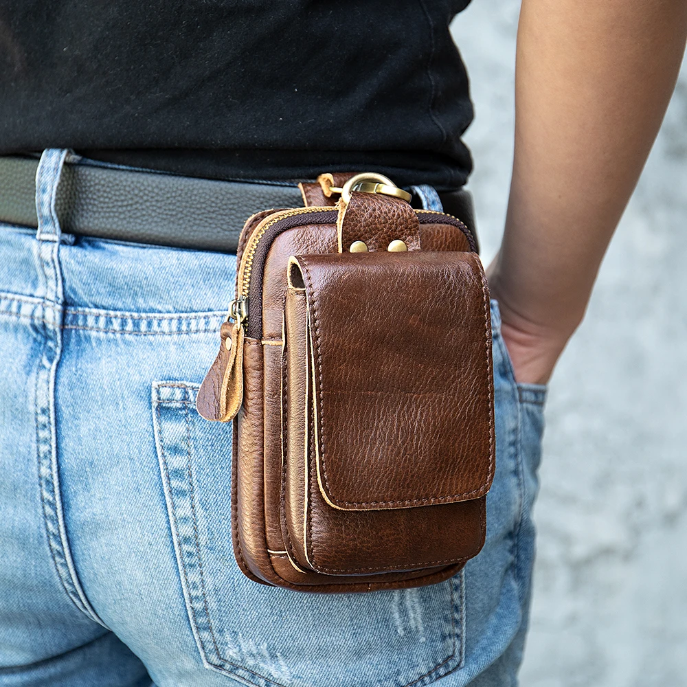 Men's Genuine Leather Belt Waist Bag Phone Pouch Shoulder Messenger Fanny Pack 