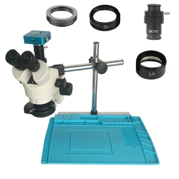 

34MP HDMI USB Camera 3.5X-90X Simul-Focal Trinocular Soldering Stereo Continus Zoom Microscope 144 Led lights for Phone Repair
