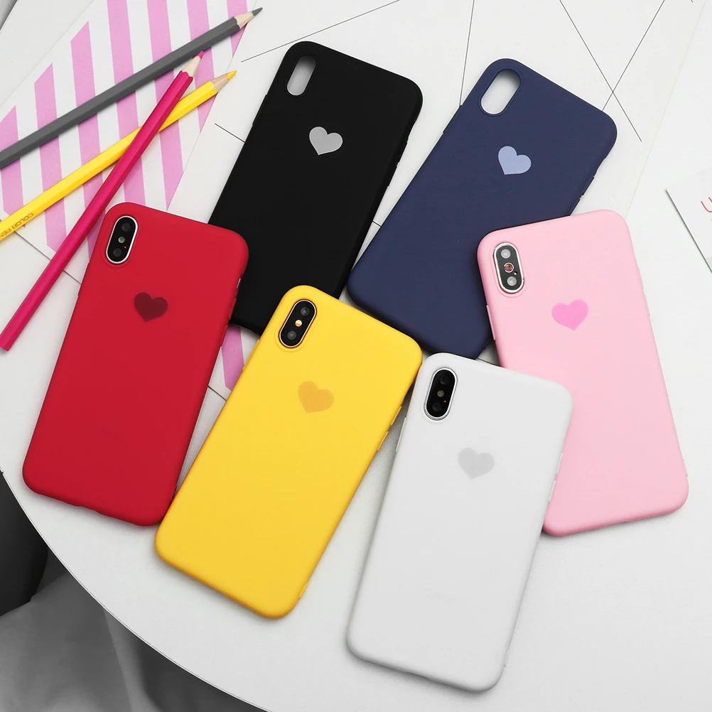 

Luxury Lovely Heart Cover For iPhone 11 Pro XS Max X XR Candy Color Shell For iPhone 7 8 6 6S Plus 5 5S SE Soft Silicon TPU Case