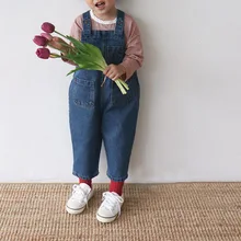 Джинсовый комбинезон для мальчиков и девочек, весенне-осенние детские джинсовые штаны для детей 1-7 лет