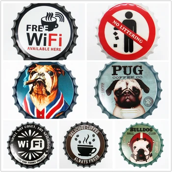 

Coffee Wifi Marks Round Beer Bottle Cap Tin Sign Indoor Decor For Bar Cafe Restaurant Home Sticker Hanging Painting Metal Plaque