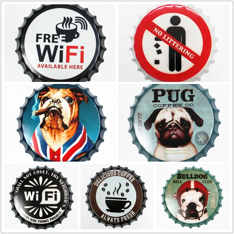Кофе Wifi отметки круглая пивная бутылка крышка жестяная вывеска домашний декор