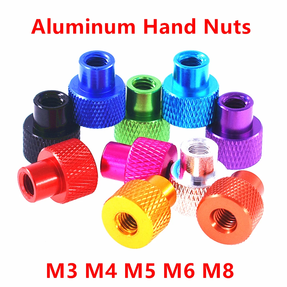 10pcs M3 M4 Knurled Thumb Nuts High Type Through Hole 6 Colour Anodized Aluminum