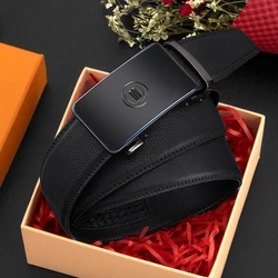 Luxury Designer Belts for Men Cowhide Genuine Leather Fashion Business Black Male Belt Metal Auto Buckle