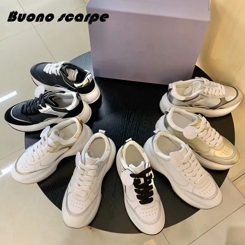 Buonoscarpe/ высококачественные кроссовки на платформе последней модели; женская Высококачественная Кожаная Обувь На Шнуровке Для Бега; модная трендовая обувь на плоской подошве