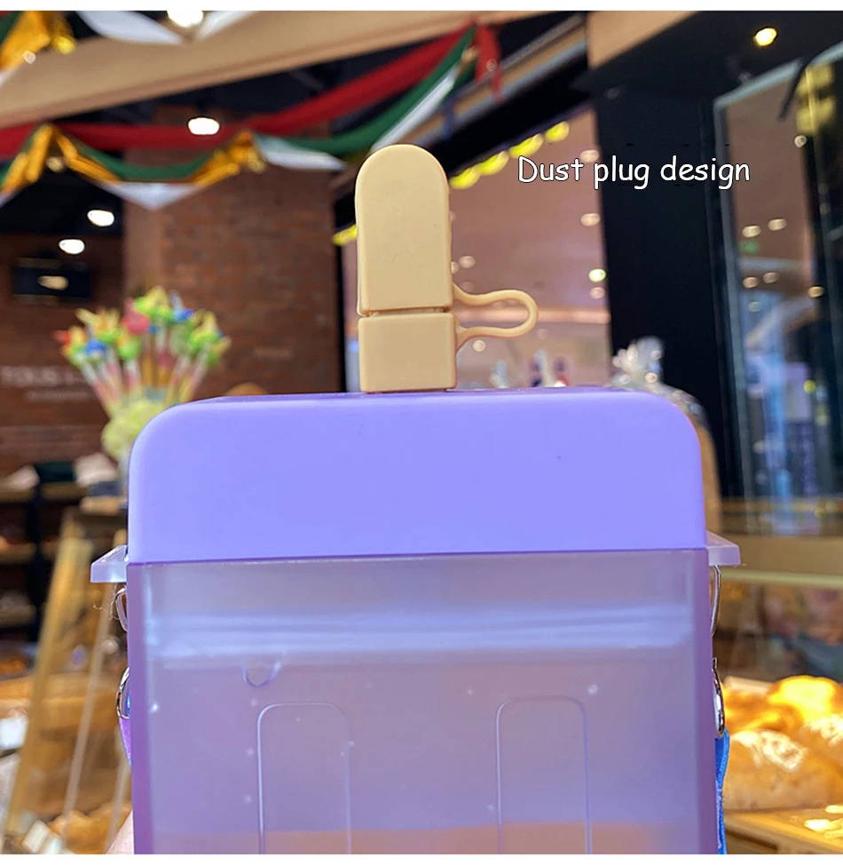 Cute Popsicle Straw Cup with Strap - 300ml Portable Plastic Water Bottle