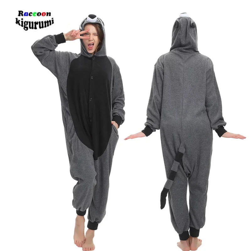 XXL (180-200cm) Raccoon Pajamas Anime Brown Adults Onesies Women Girl Cosplay Cartoon Costume Animal Winter Raccoon Kigurumi