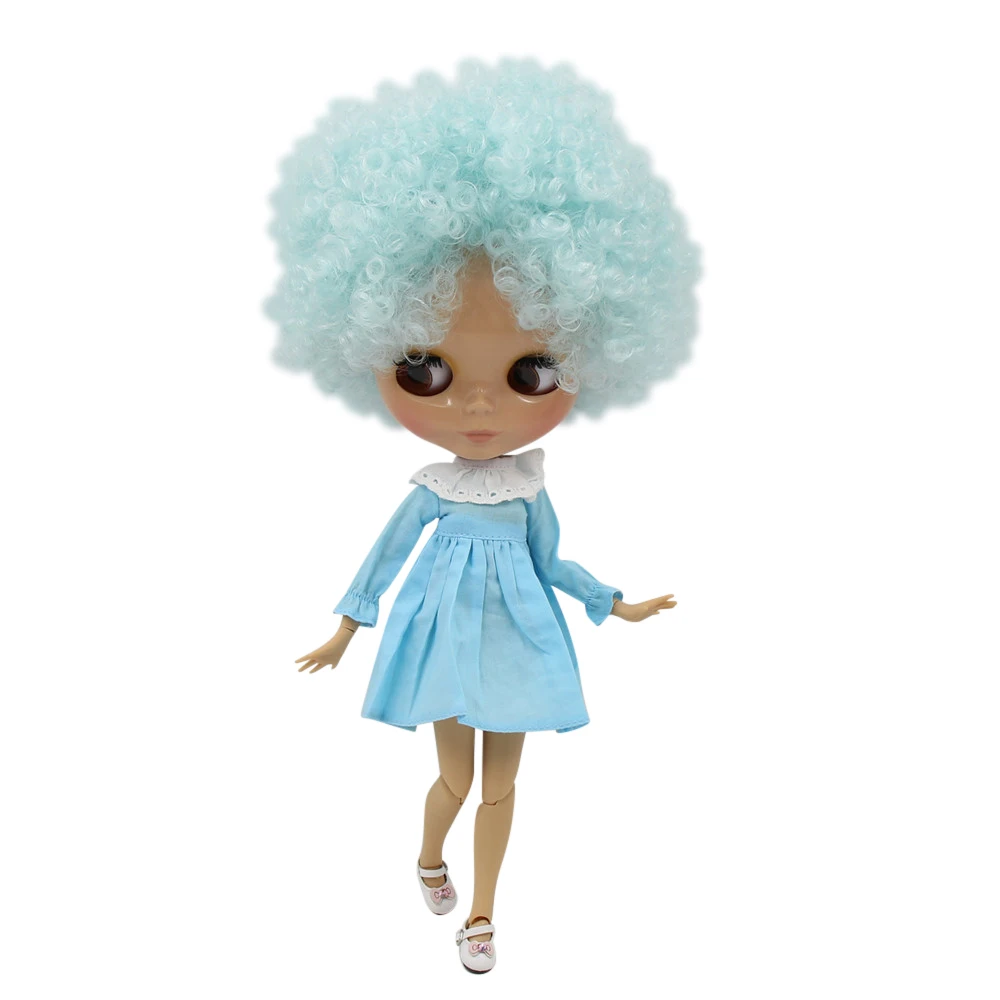 ICY DBS Blyth doll 1/6 bjd tan skin nude joint body Afor hair blue hair glassy face BL6909