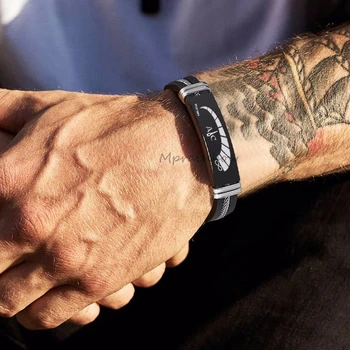 

PERSONALIZED STAINLESS STEEL & SILICONE WRISTBAND CABLE INLAY ID BRACELET FOR MEN BOY ENGRAVING CUSTOMIZE NAME DATE