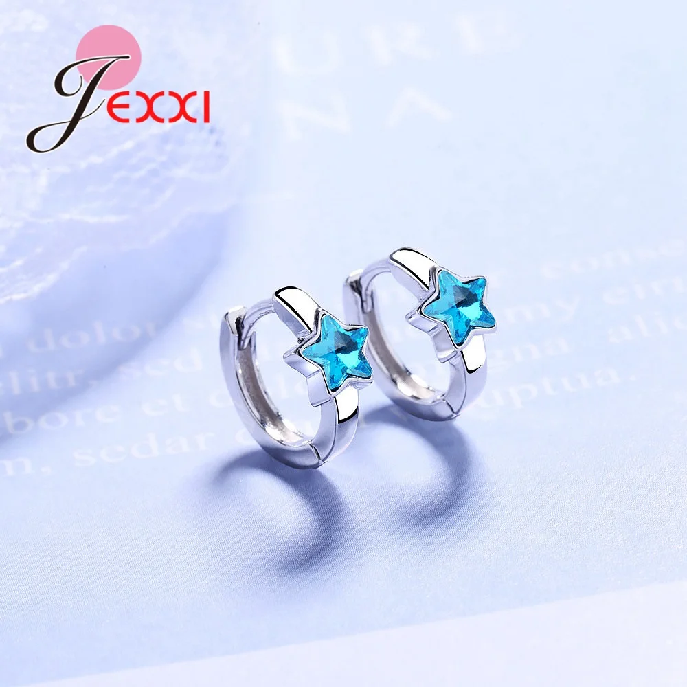 Новое поступление, летние популярные серьги с синими звездами, 925 пробы, серебряные серьги-кольца для женщин/девушек, модные ювелирные изделия высшего качества