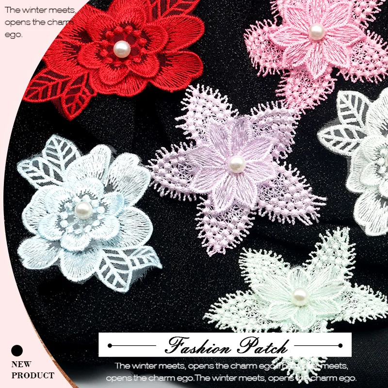 

2pieces Sew on Lace Embroidered Patches White Transparent Organza Flower Appliques for Clothing Stripes on Clothes Diy Wedding