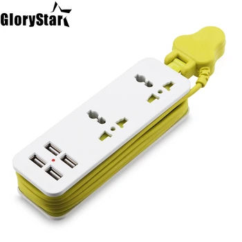 

Yellow UK Plug 4 USB Extension Socket Outlet Portable Travel Power Strip Surge Protector Smart Wall Charger for PC Tablet Phone