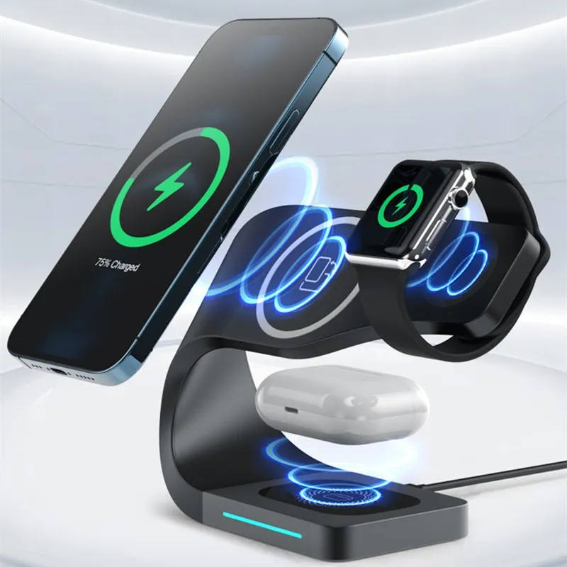 Беспроводная Магнитная зарядная станция Macsafe устройство 3 в 1 для iPhone 12 13 Apple Watch