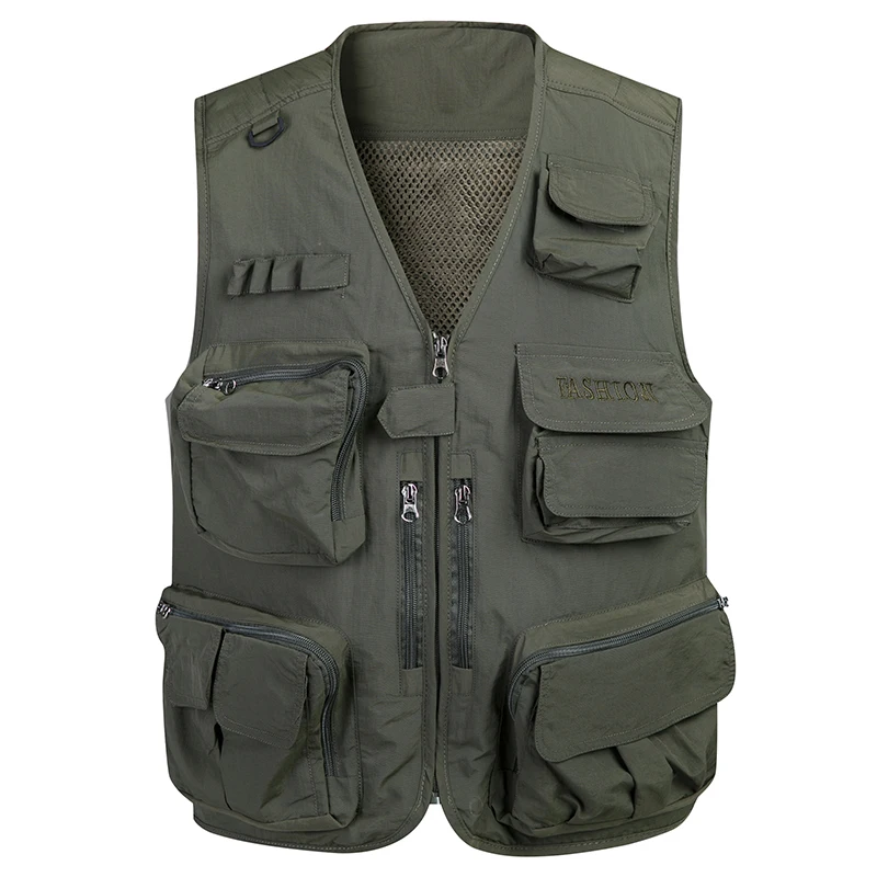 

Cotton Men Summer Multi-Pocket Classic Waistcoat Sleeveless Male Unloading Solid Quick Dry Coat Photographer Tactical Field Vest