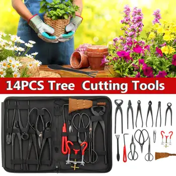 

14Pcs Bonsai Pruning Tool Set Garden Tree Cutting Carbon Steel Scissors Kit with Nylon Case for Home Garden Pruning Tools